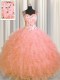 Sophisticated See Through Zipper Up Watermelon Red Straps Zipper Beading and Ruffles 15 Quinceanera Dress Sleeveless