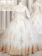 Scoop Ball Gowns Half Sleeves White Sweet 16 Quinceanera Dress Court Train Zipper