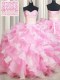 Discount Sweetheart Sleeveless Lace Up Quince Ball Gowns Pink And White Organza