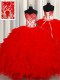 Sexy Red Sweetheart Neckline Beading and Appliques and Ruffles and Sequins Ball Gown Prom Dress Sleeveless Lace Up