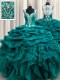 Affordable Straps Teal Sleeveless Beading and Ruffles and Pick Ups Floor Length Ball Gown Prom Dress Affordable Straps Teal Sleeveless Beading and Ruffles and Pick Ups Floor Length Ball Gown Prom Dress