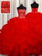 Popular Red Ball Gowns Organza Strapless Sleeveless Beading and Embroidery and Ruffles Floor Length Lace Up Sweet 16 Dresses