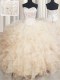 Organza Sweetheart Sleeveless Lace Up Beading and Ruffles Quinceanera Dress in Champagne