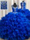Ball Gowns Quinceanera Dresses Royal Blue Straps Organza Sleeveless Floor Length Lace Up