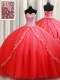 Fancy Coral Red Tulle Lace Up Quinceanera Dress Sleeveless Floor Length Beading and Appliques