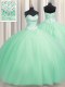 Amazing Sleeveless Tulle Floor Length Lace Up Quinceanera Gowns in Apple Green with Beading