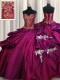 Floor Length Fuchsia Quinceanera Dresses Taffeta Sleeveless Beading and Appliques and Pick Ups