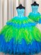 Spectacular Three Piece Multi-color Sleeveless Floor Length Beading and Ruffled Layers Lace Up Sweet 16 Dress