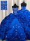 Floor Length Lace Up Sweet 16 Quinceanera Dress Royal Blue for Military Ball and Sweet 16 and Quinceanera with Beading and Embroidery and Sequins and Pick Ups