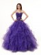 Luxurious Floor Length Lace Up Sweet 16 Dress Purple for Military Ball and Sweet 16 and Quinceanera with Beading and Ruffles