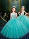 Clasp Handle Scoop Sleeveless Little Girl Pageant Dress Floor Length Appliques Blue Tulle