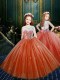 Dramatic Scoop Orange Red Ball Gowns Appliques Little Girl Pageant Dress Clasp Handle Tulle Sleeveless Floor Length