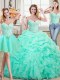 Excellent Three Piece Sleeveless Floor Length Beading and Ruffles and Pick Ups Lace Up 15th Birthday Dress with Apple Green