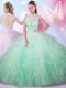 Inexpensive Apple Green Lace Up High-neck Beading and Ruffles Sweet 16 Dresses Tulle Sleeveless