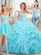 Three Piece Pick Ups Floor Length Aqua Blue Sweet 16 Quinceanera Dress Sweetheart Sleeveless Lace Up