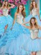 Simple Four Piece Baby Blue Sweetheart Neckline Beading and Ruffles Quinceanera Dress Sleeveless Lace Up