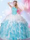 Classical Halter Top Sleeveless Lace Up Floor Length Beading and Ruffles and Pick Ups Quinceanera Gown