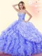 Fancy Sleeveless Organza Floor Length Lace Up 15 Quinceanera Dress in Blue with Beading and Ruffles and Pick Ups
