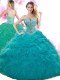 Attractive Teal Lace Up Sweetheart Beading and Ruffles and Pick Ups Sweet 16 Dress Organza Sleeveless