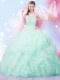 Pick Ups Ball Gowns Sweet 16 Dresses Apple Green High-neck Organza Sleeveless Floor Length Lace Up