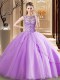 Popular Scoop Sleeveless Brush Train Lace Up Beading 15 Quinceanera Dress