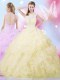 Custom Fit Light Yellow Lace Up 15 Quinceanera Dress Beading and Ruffles and Pick Ups Sleeveless Floor Length