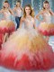 Modern Four Piece Halter Top Sleeveless Lace Up Sweet 16 Dresses Multi-color Tulle