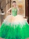 Tulle Scoop Sleeveless Lace Up Beading Quinceanera Gown in Multi-color