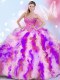 Flare Sweetheart Sleeveless Quinceanera Dresses Beading and Ruffles Multi-color Organza