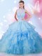 High-neck Sleeveless Tulle 15 Quinceanera Dress Beading and Ruffles Lace Up