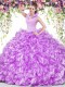 Lilac Backless High-neck Beading and Ruffles Quinceanera Gowns Organza Sleeveless