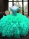 Ball Gowns Sweet 16 Dresses Turquoise Sweetheart Organza Cap Sleeves Floor Length Lace Up