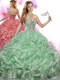 Glorious Sleeveless Floor Length Beading and Ruffles Lace Up Ball Gown Prom Dress with Green