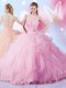 Nice Floor Length Rose Pink 15 Quinceanera Dress Sleeveless Lace Up