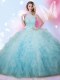 Floor Length Ball Gowns Sleeveless Baby Blue 15th Birthday Dress Lace Up