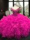 Fashion Sweetheart Cap Sleeves 15 Quinceanera Dress Floor Length Beading and Ruffles Fuchsia Organza