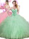 Apple Green Ball Gowns Beading and Ruffles and Pick Ups Quince Ball Gowns Lace Up Tulle Sleeveless Floor Length