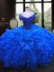 Cheap Royal Blue Ball Gowns Sweetheart Cap Sleeves Organza Floor Length Lace Up Beading and Ruffles 15 Quinceanera Dress