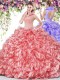High Quality Coral Red Organza Backless Vestidos de Quinceanera Sleeveless Floor Length Beading and Ruffles