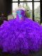 Spectacular Purple 15 Quinceanera Dress Military Ball and Sweet 16 and Quinceanera and For with Embroidery Strapless Sleeveless Lace Up