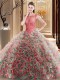 Low Price Scoop Sleeveless Quinceanera Dress Brush Train Beading Multi-color Fabric With Rolling Flowers