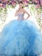 Floor Length Lace Up Sweet 16 Dresses Baby Blue for Military Ball and Sweet 16 and Quinceanera with Beading and Ruffles