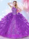 Deluxe Ruffled Floor Length Purple 15th Birthday Dress Halter Top Sleeveless Lace Up