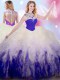 Glamorous White And Purple Ball Gowns Beading and Ruffles Quinceanera Gowns Zipper Tulle Sleeveless Floor Length