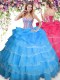 Pick Ups Ruffled Sweetheart Sleeveless Lace Up Quinceanera Gown Baby Blue Organza