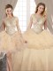 Fabulous Three Piece Champagne Lace Up Scoop Beading and Ruffles Quinceanera Dresses Organza and Tulle Sleeveless