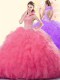 Coral Red Sleeveless Tulle Backless 15 Quinceanera Dress for Military Ball and Sweet 16 and Quinceanera