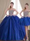 Three Piece Royal Blue Lace Up 15 Quinceanera Dress Beading Sleeveless Floor Length