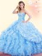 Pick Ups Baby Blue Sleeveless Organza Lace Up Sweet 16 Dress for Military Ball and Sweet 16 and Quinceanera