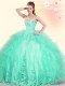 Tulle Sleeveless Floor Length Quinceanera Dresses and Beading and Appliques and Ruffles